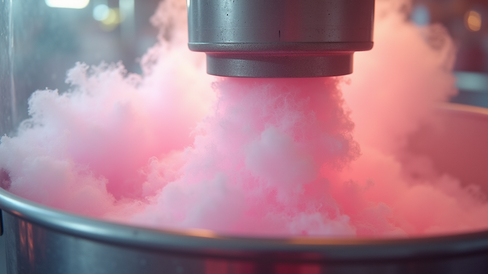 Close-up view of a cotton candy machine spinning sugar into fluffy cotton candy