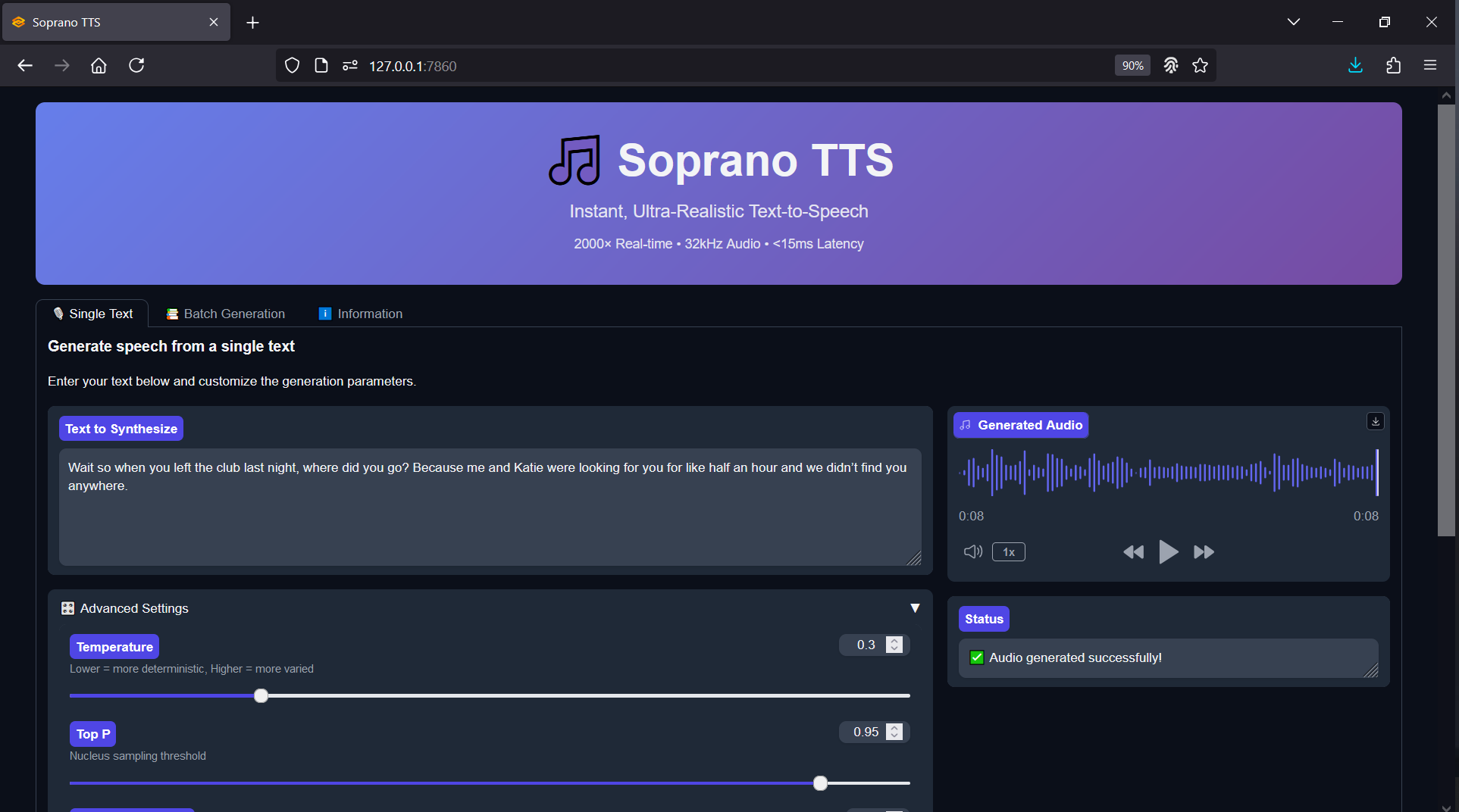 Soprano-80M Realtime TTS - One Click Windows Installer