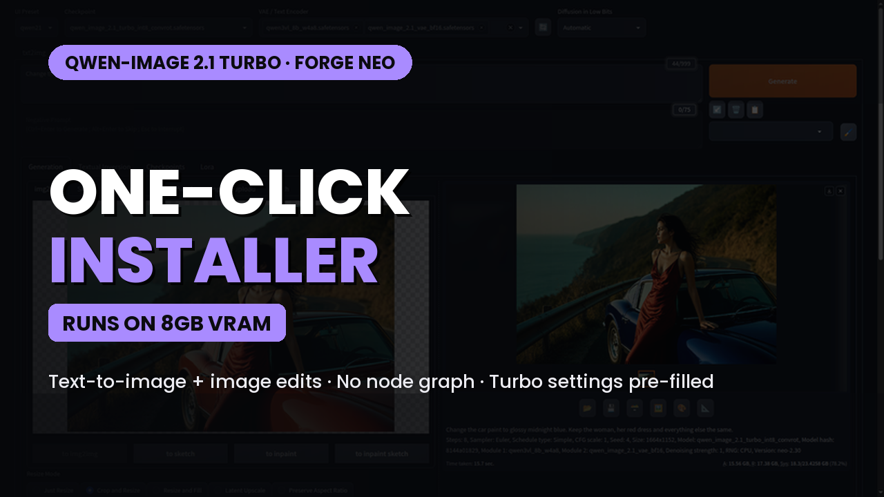 Qwen-Image 2.1 Turbo in Stable Forge UI Neo (8 GB VRAM) - One Click Installer