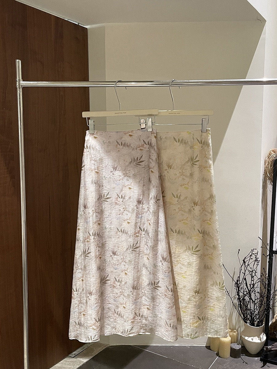 Thumbnail: Gracetina Hoo Tencel Printed Yarn Patchwork Double-Layer A Line Midi Skirt (BQA6