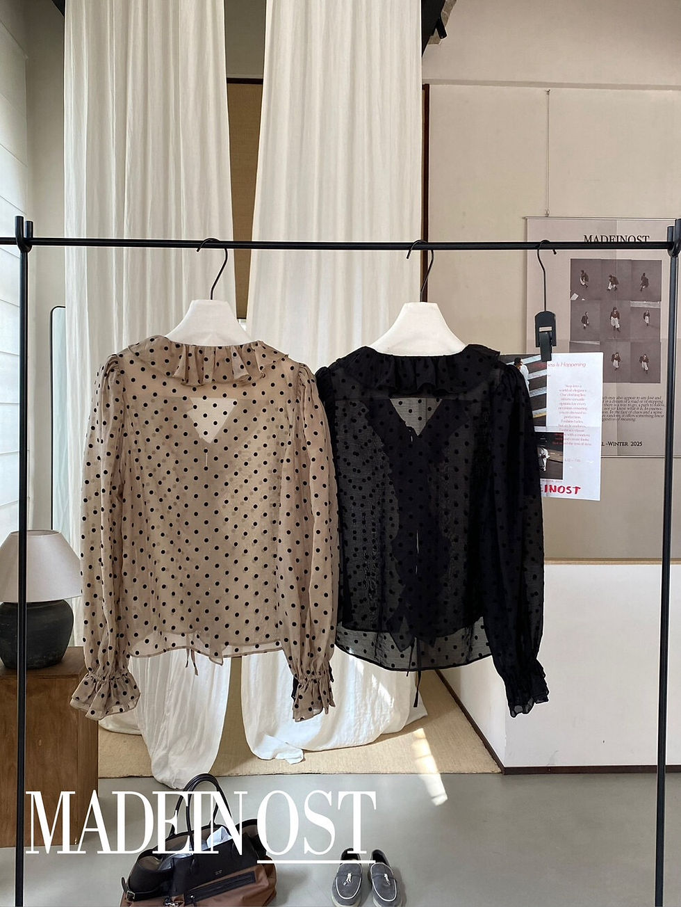 Thumbnail: MADEIN OST Retro French style Polka Dot Ruffle Top (57519)