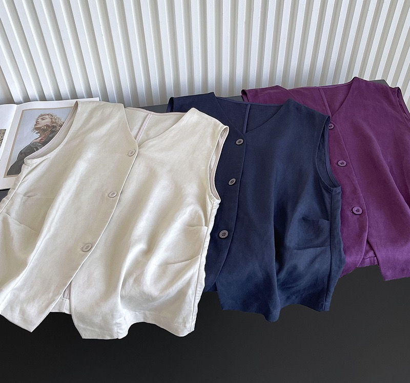 Thumbnail: Tangerine Hong Kong style  V-neck suit  linen sleeveless vest