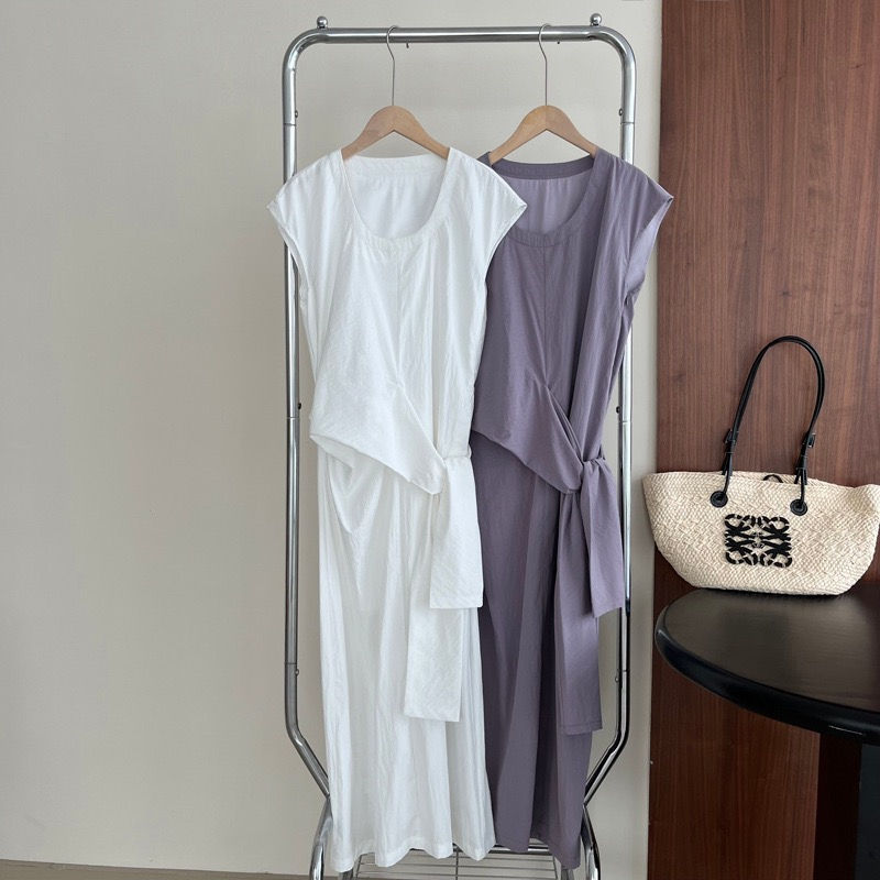 Thumbnail: Taochuan waist tighten loose back slit dress