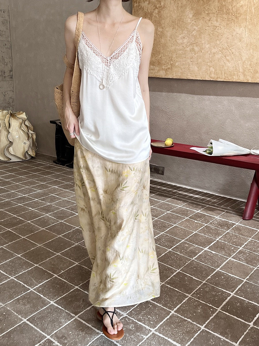 Thumbnail: Gracetina Hoo Tencel Printed Yarn Patchwork Double-Layer A Line Midi Skirt (BQA6