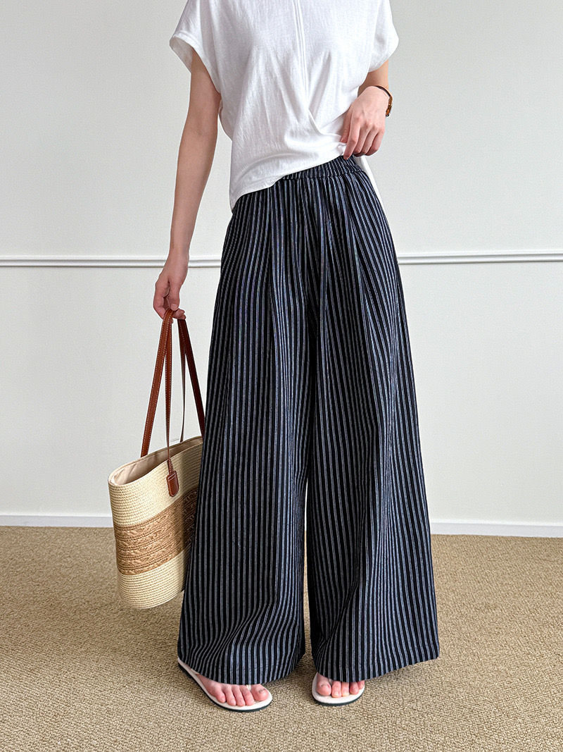 Thumbnail: Tangerine Striped Loose Wide Leg Pants (8977)