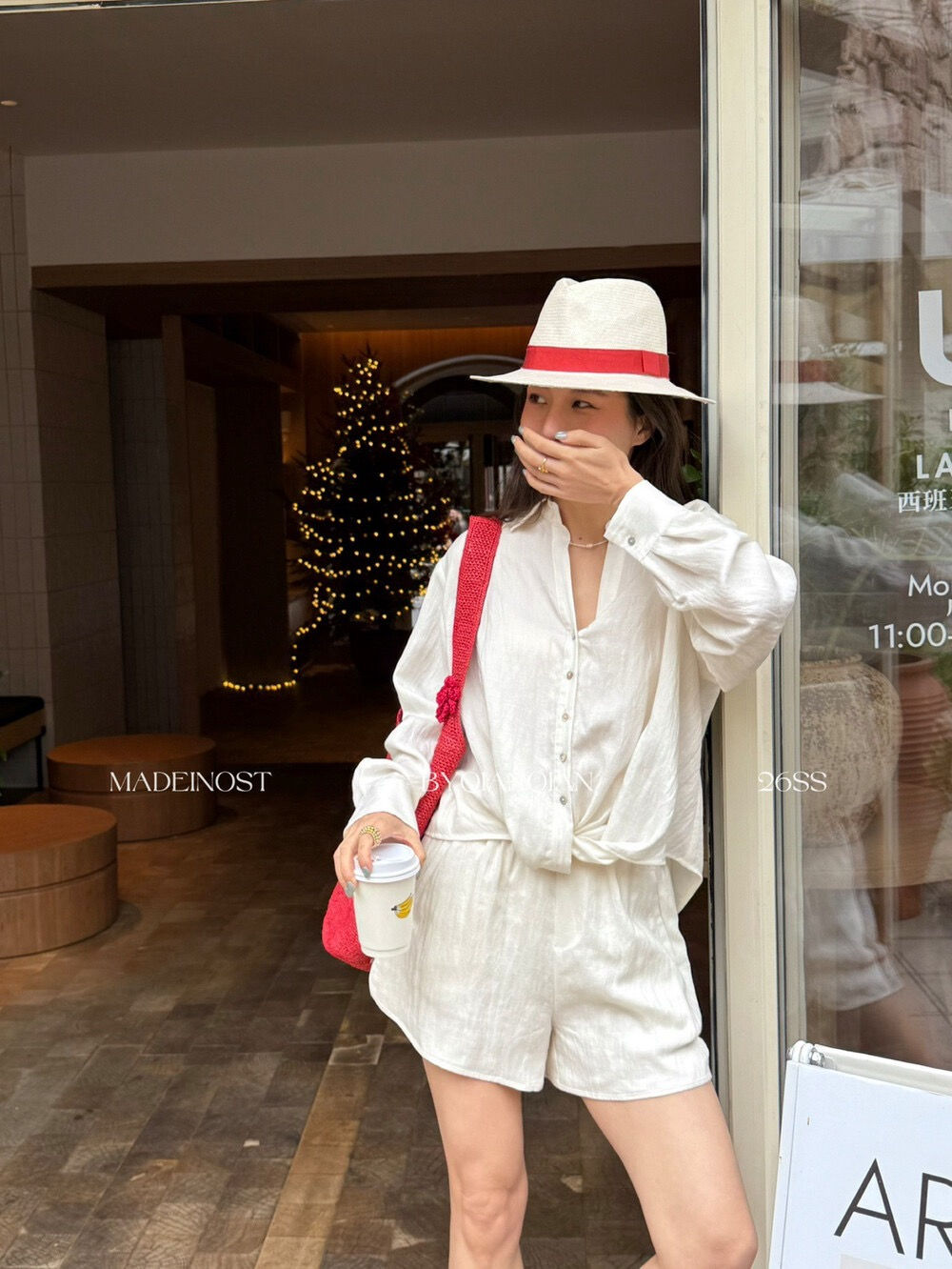 MADEIN OST Natural Textured Knot Shirt + Casual Shorts Sets (91057)