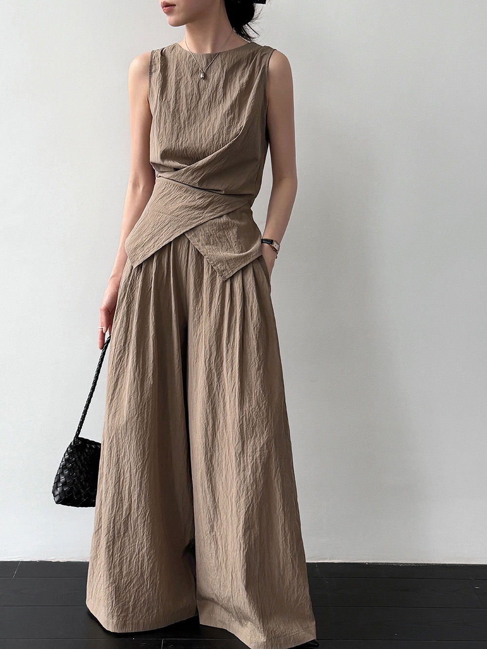 Luxi Korean Style Cross-Strap Sleeveless Top + Wide-Leg Pants Two-Piece Sets (52