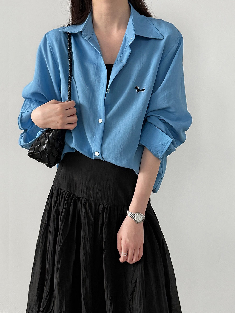 Thumbnail: Luxi Korean Style Embroidery Puppy logo Lightweight Linen Shirt (3909)