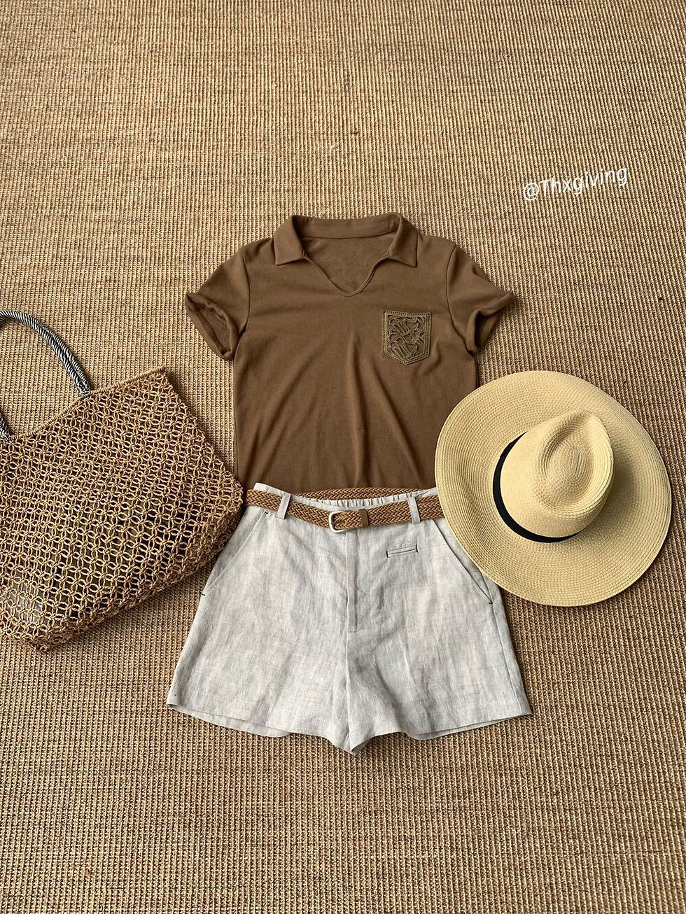 Thumbnail: T.G Breathable Pure Linen A-line Casual Shorts (with belt) (26819)
