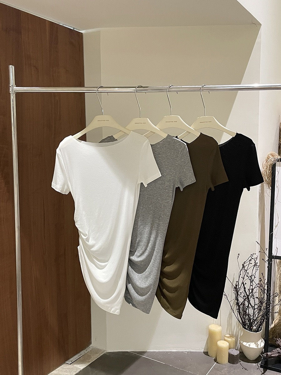 Thumbnail: Gracetina Hoo Silky Relax Off Shoulder Pleated Waist Top (TB4110)