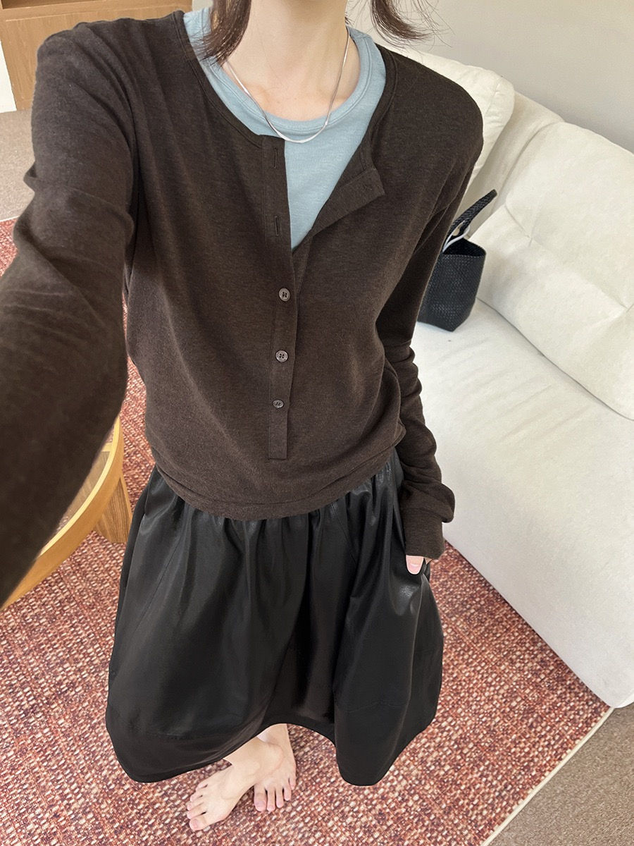 Thumbnail: Gracetina hoo French Style Color Block Long Sleeve Top (TB8205)