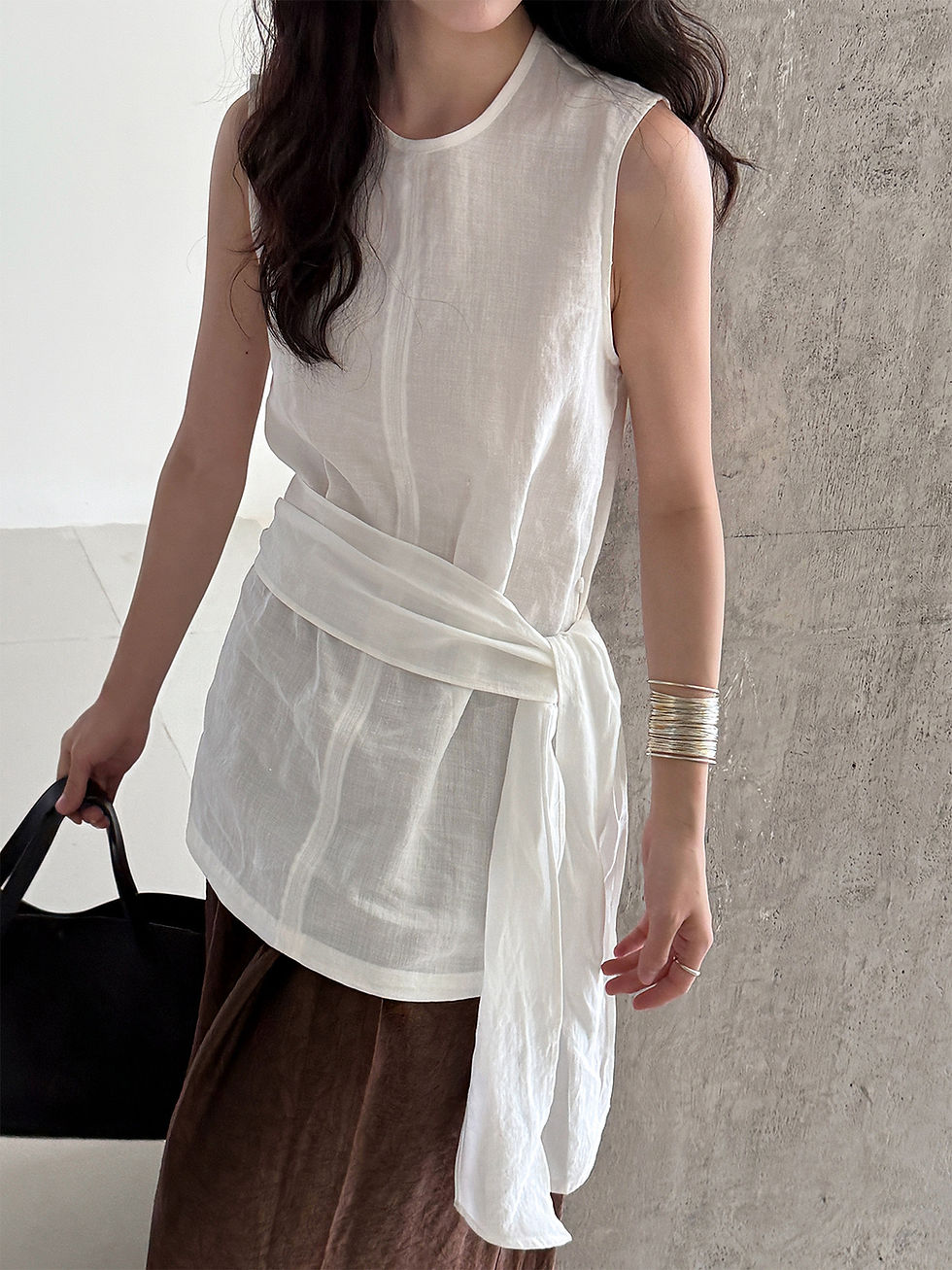 Thumbnail: Luxi Korean-Style Sleeveless Waist Drawstring Shirt (5117)