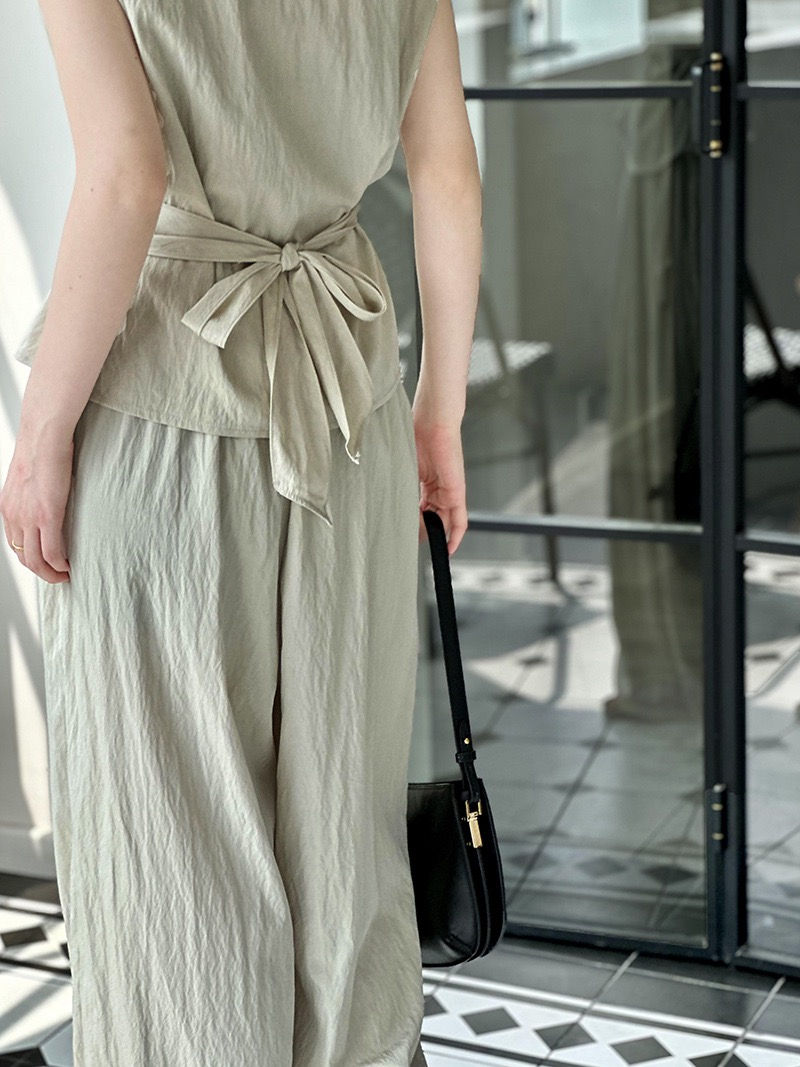 Thumbnail: Tangerine strapless sleeveless top + wide leg pants two piece set