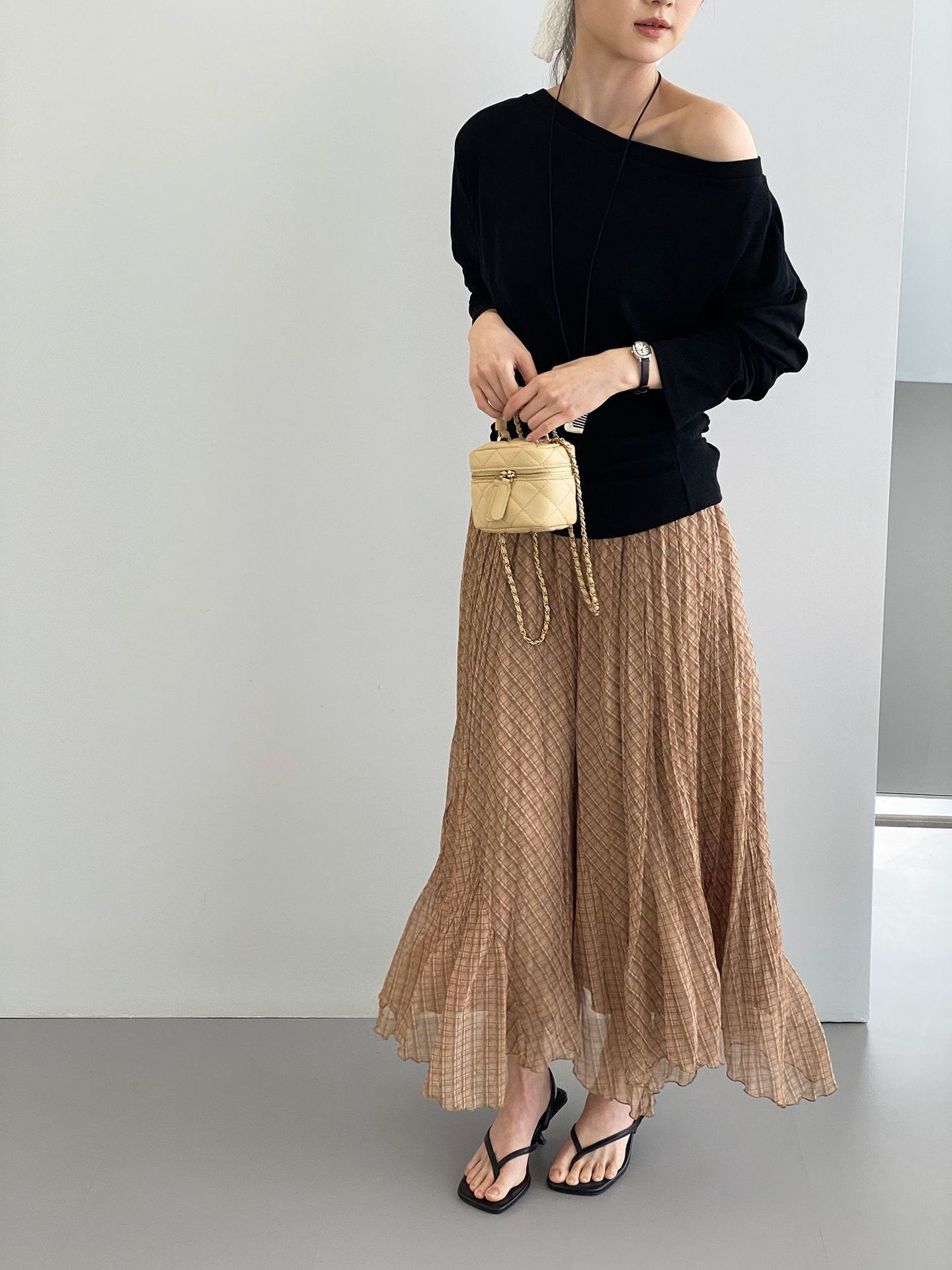 Namo French Retro Style Elastic Waist Versatile A-line Skirt (J6021)