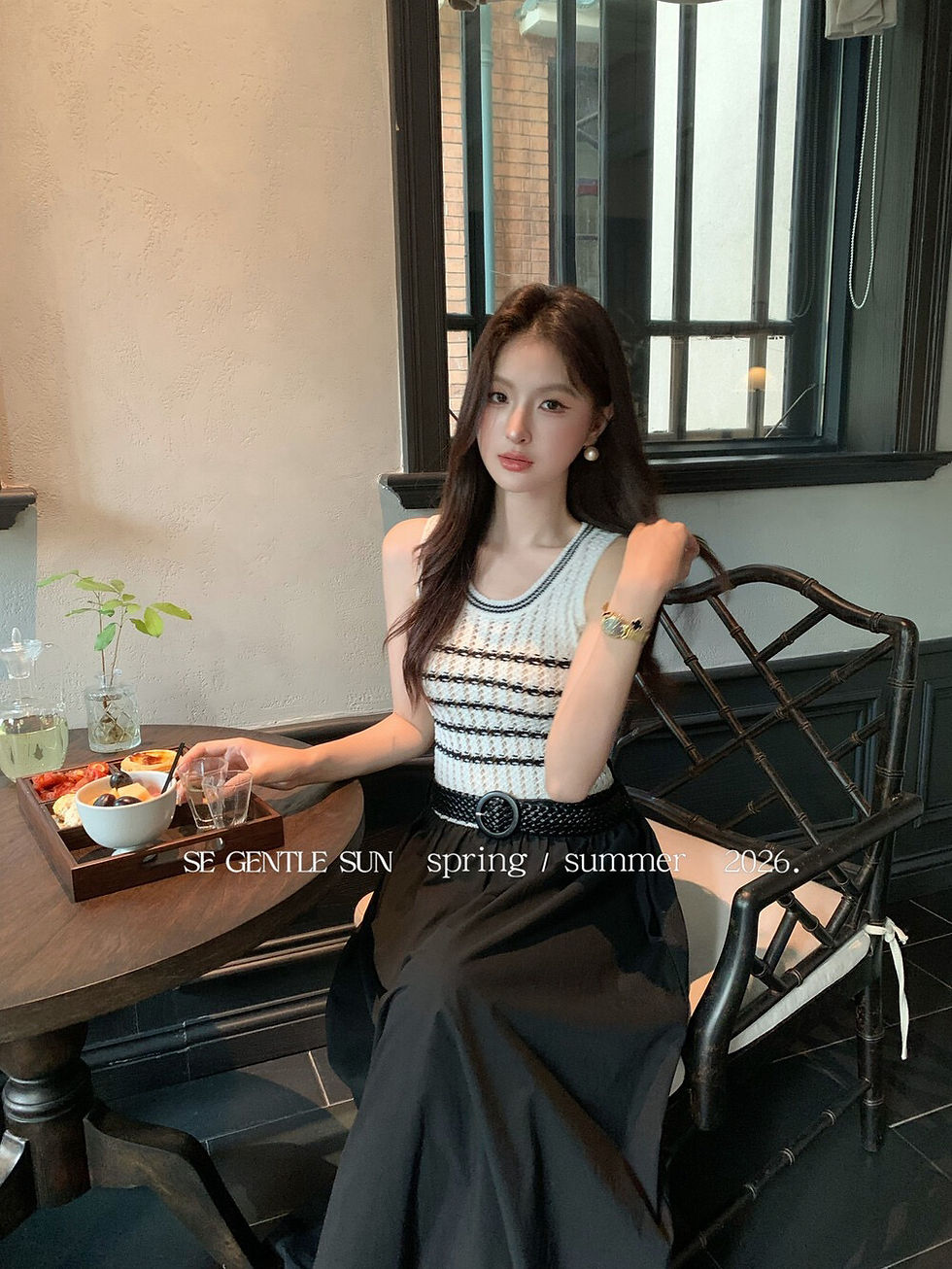 Thumbnail: SE GENTLE SUN Retro Striped Patchwork Vest Dress (88635)