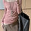 Thumbnail: Gracetina hoo French style U-neck contrast color two-piece long sleeve tops (TB8