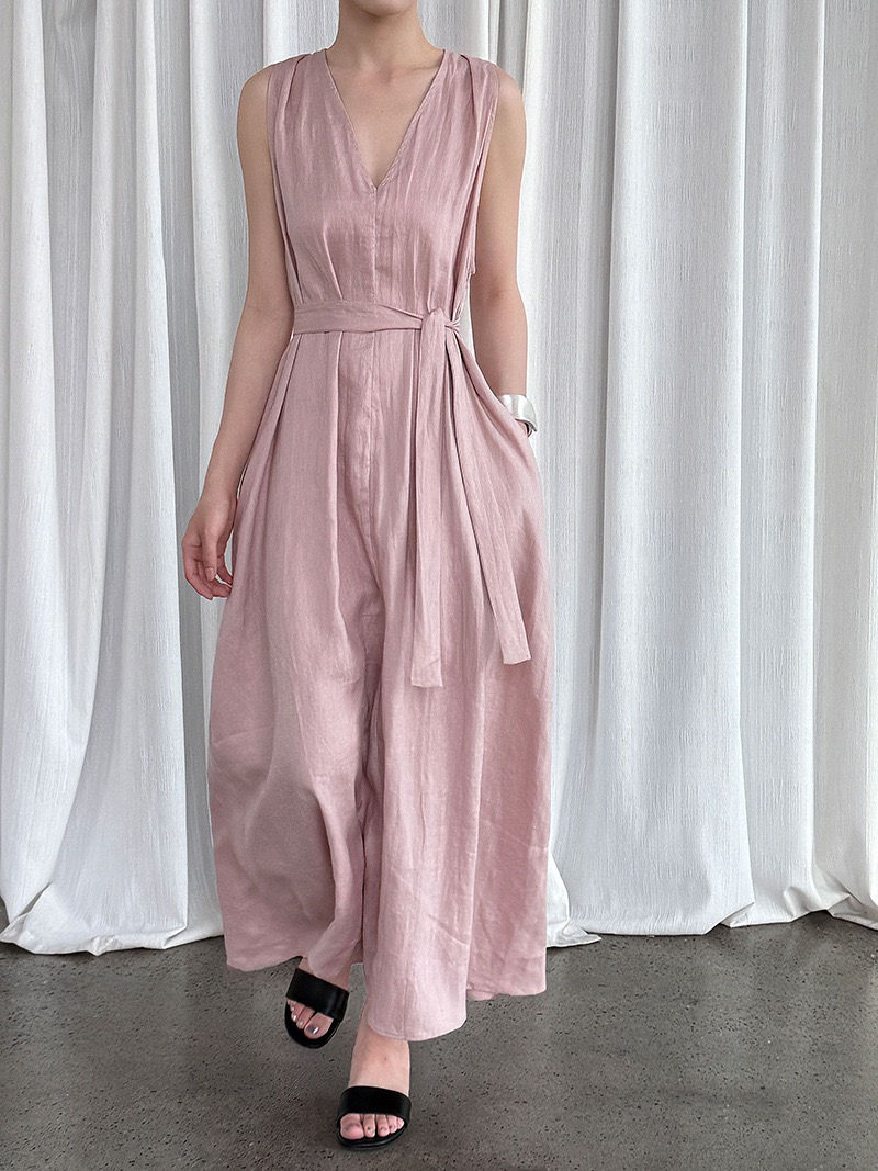 Thumbnail: Luxi Korean Style V Neck Ramie Dress (5125)