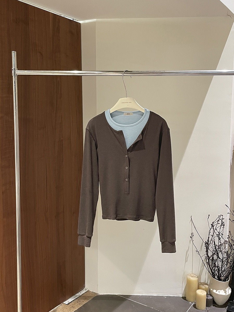 Thumbnail: Gracetina hoo French Style Color Block Long Sleeve Top (TB8205)