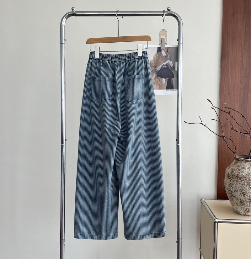 Thumbnail: Taochuan striped soft denim elastic waist wide-leg pants