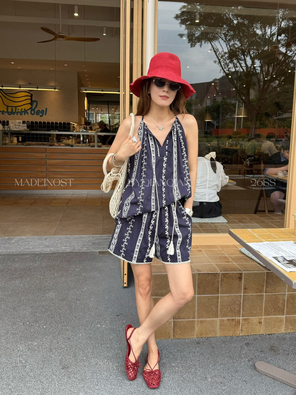 MADEIN OST Resort Style Cotton Embroidery Vest + Casual Shorts Two-Piece Sets (9