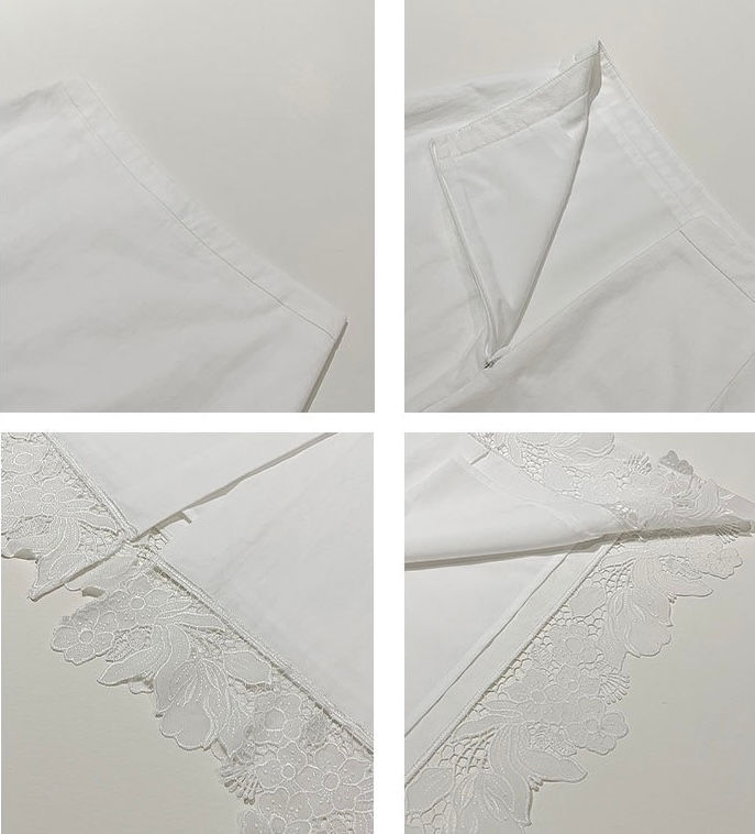 Thumbnail: Gracetina Hoo Simple Linen Embroidery Lace Trim Straighten Skirt (BQA260)