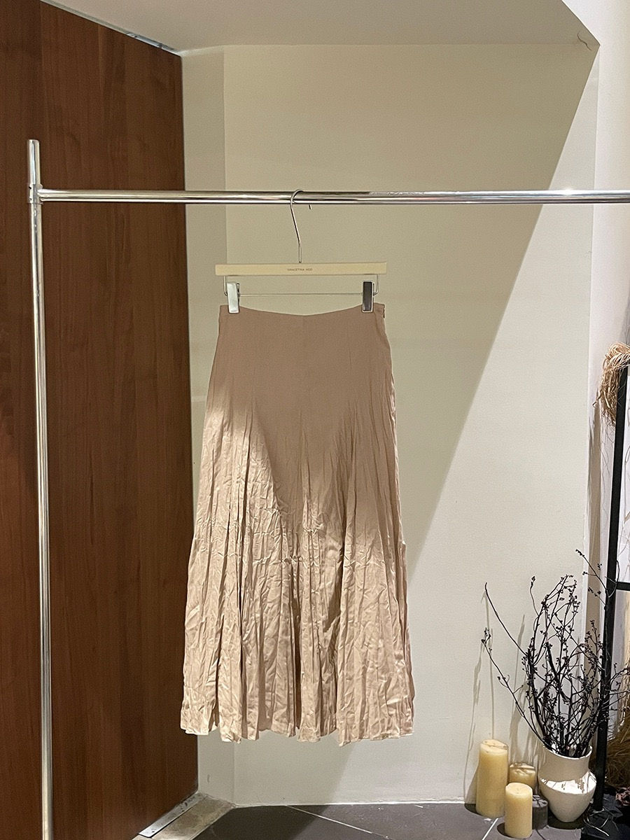 Thumbnail: Gracetina Hoo French Style Linen Pleated A-line Versatile Midi Skirt (BQA5159)
