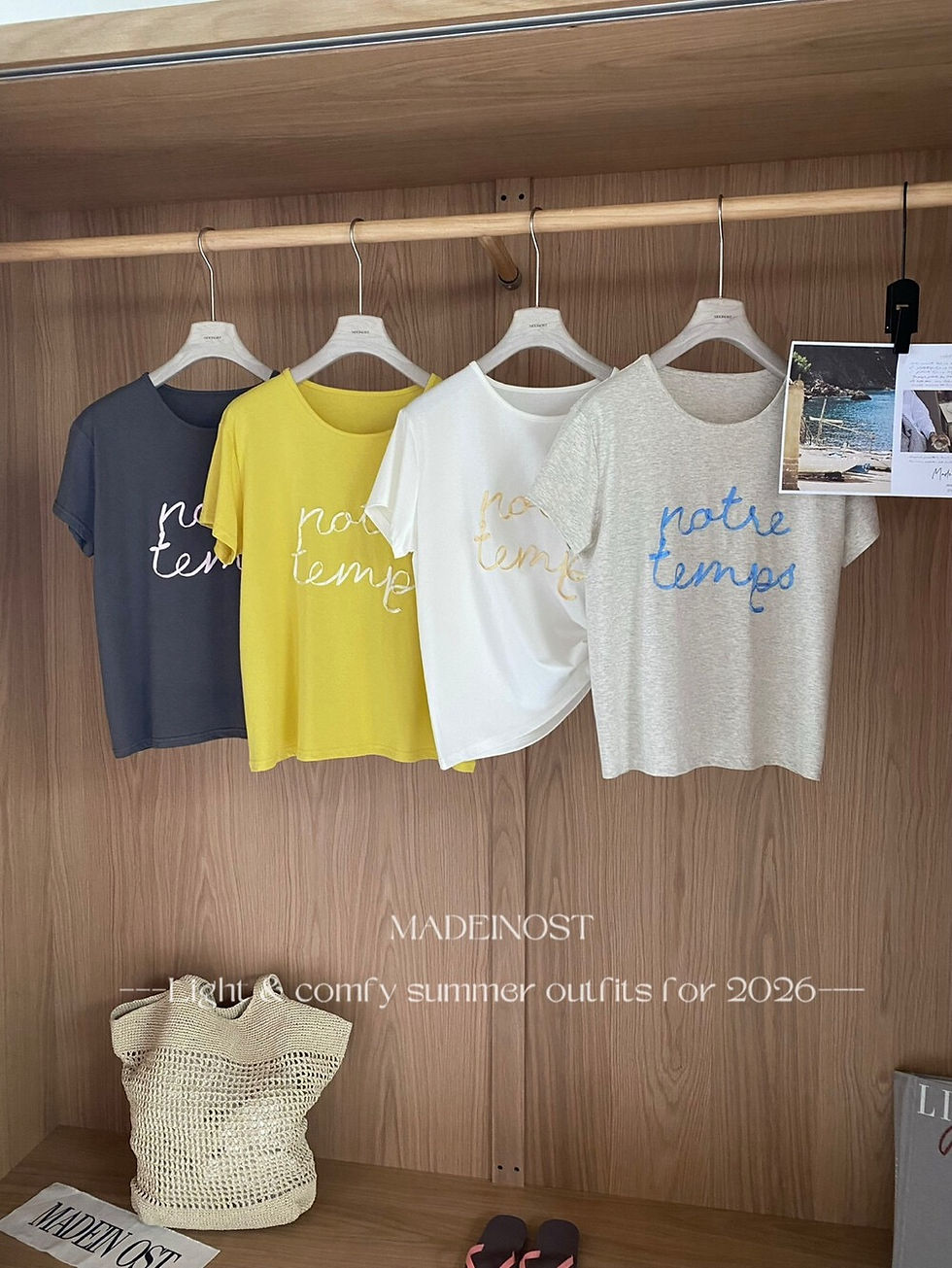 Thumbnail: MADEIN OST Nordic Style Handmade Letter Casual Short Sleeve T-Shirt Top (91552)