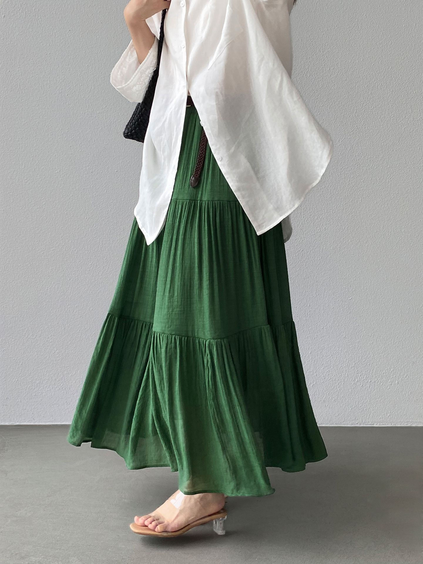 Jiangzuo 3 meter wide hem midi skirt (with belt) (82513)