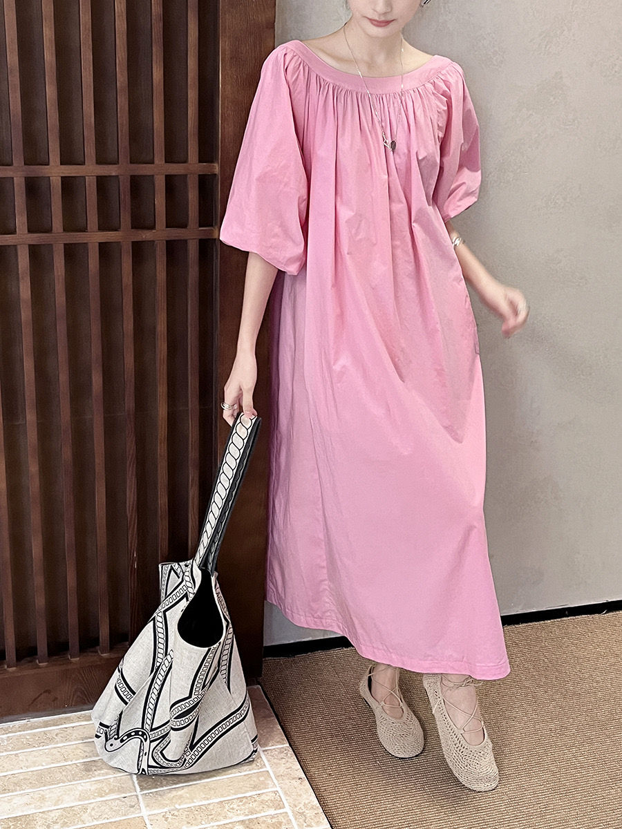 Gracetina hoo French style pleated puff sleeve slim dress (LYA701)