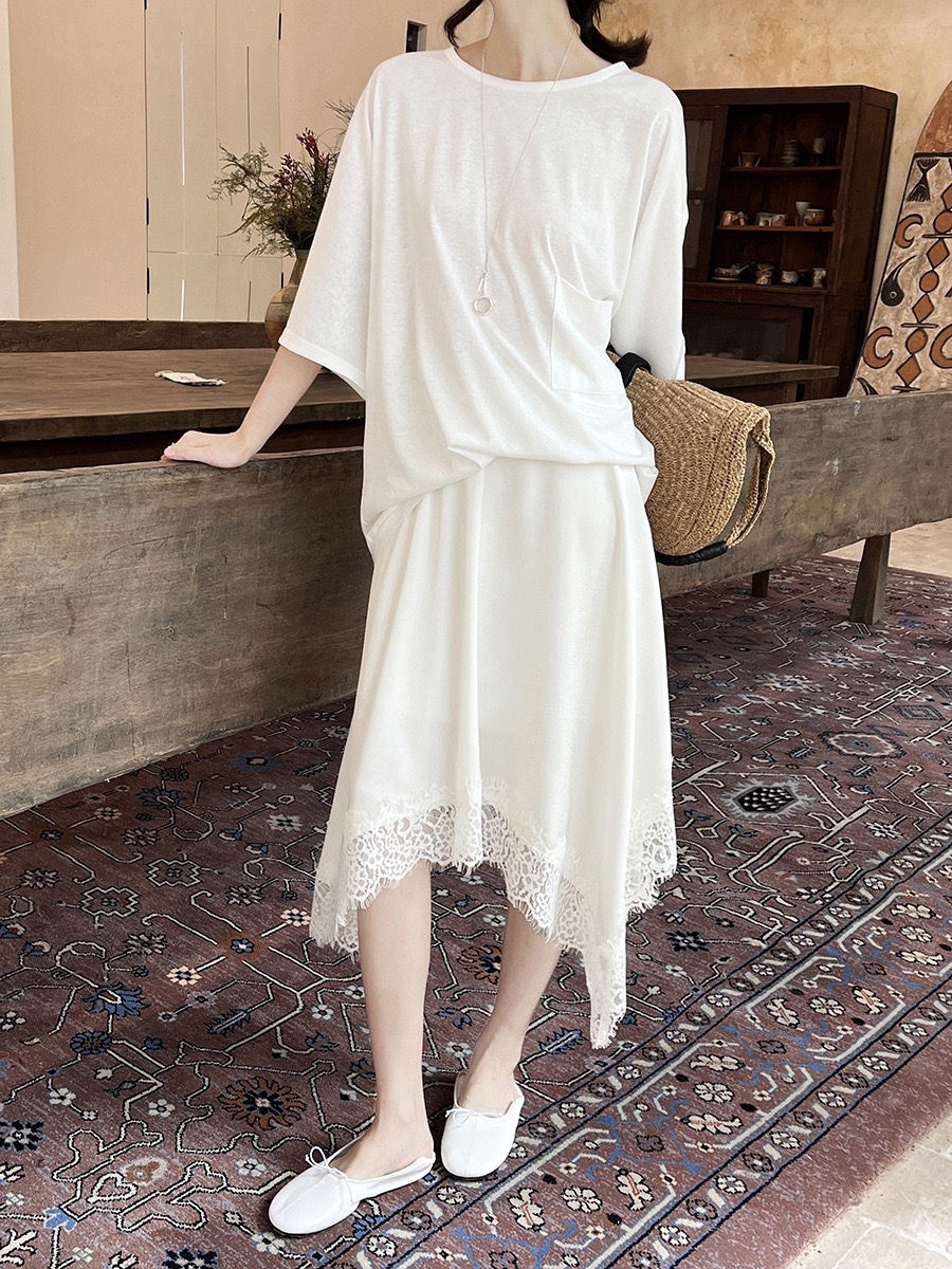 Thumbnail: Gracetina Hoo French-style heavy-duty tailored patchwork irregular lace midi ski