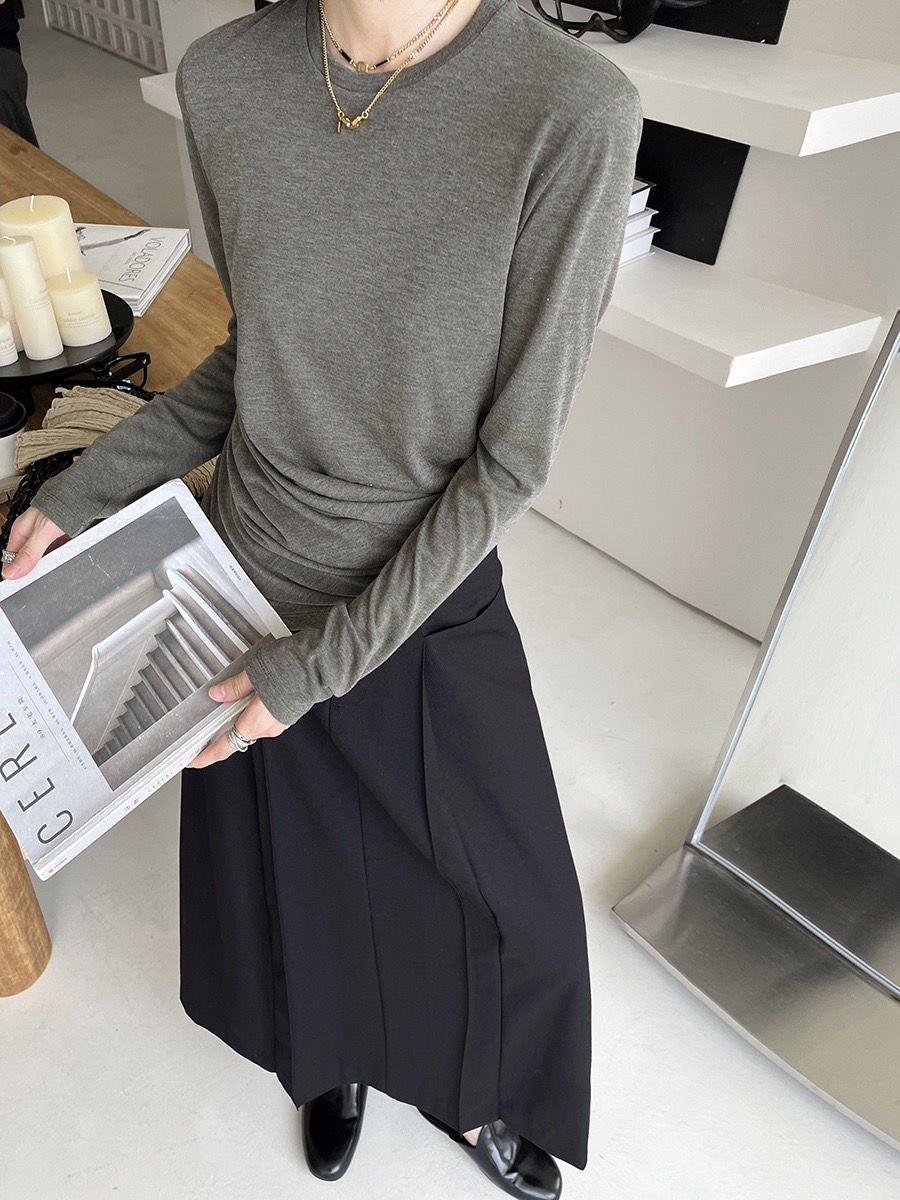 Thumbnail: Gracetina Hoo Casual and Versatile A-line Midi Skirt with Pleated Design (BQA617