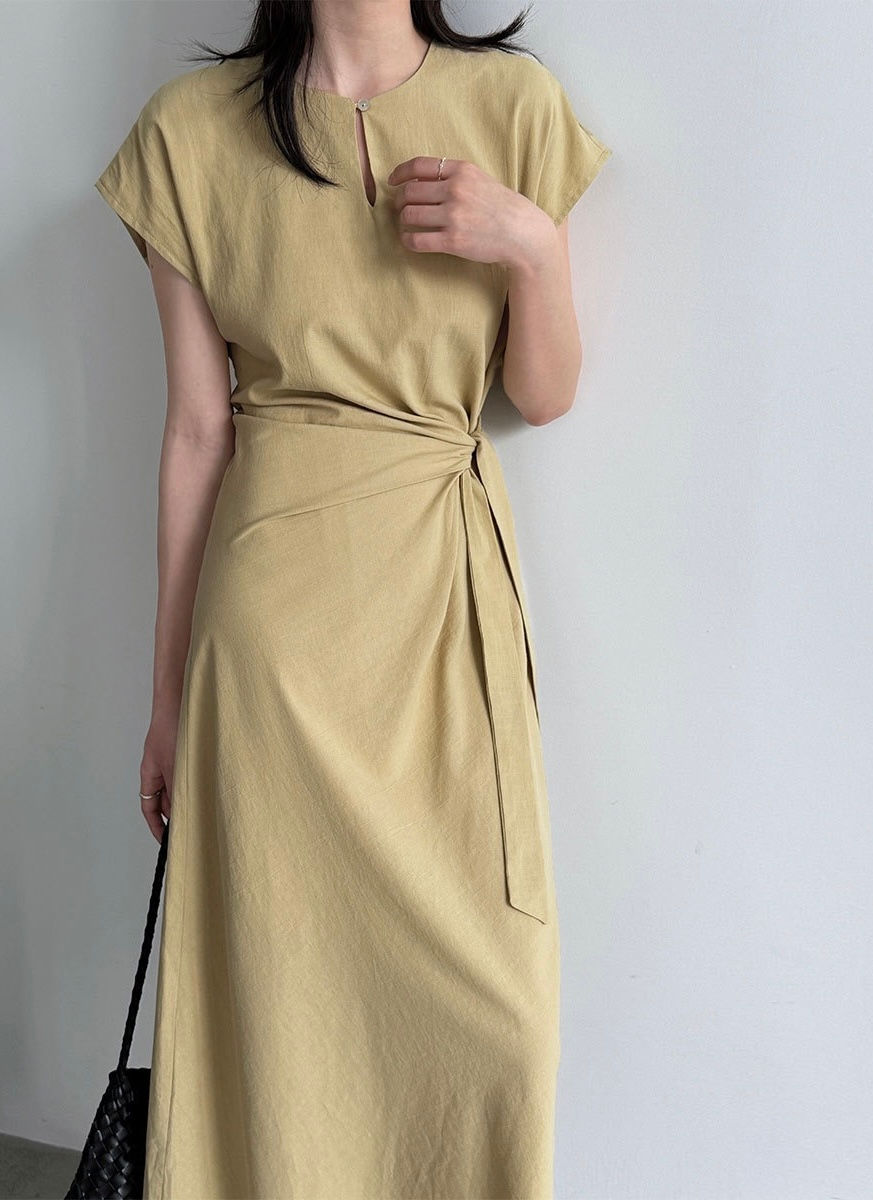 Thumbnail: Luxi French-style Flutter Sleeve Tie-front Dress (99032)