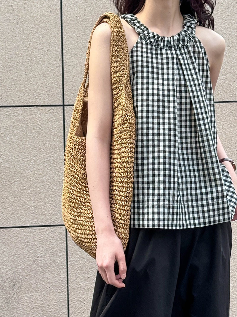Tangerine French style Black and White Checker Loose Top