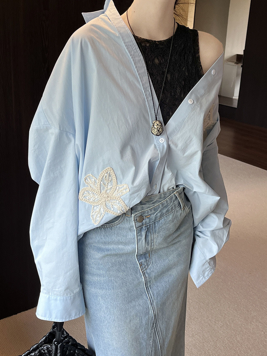 Gracetina hoo Cotton Relaxed Simple 3D Applique Shirt (CSA800)