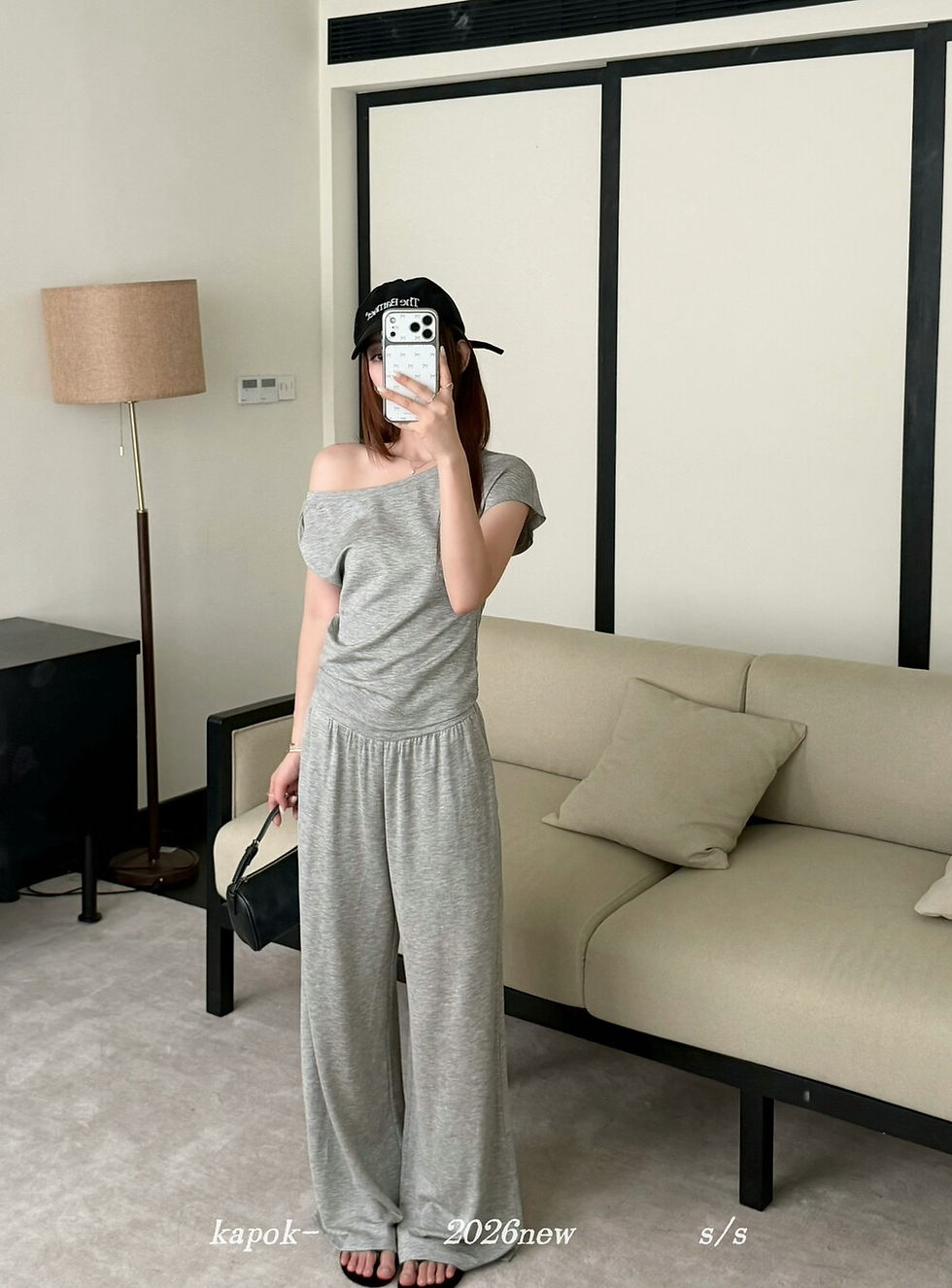 Thumbnail: KAPOK Korean Style Short Sleeve T-Shirt with Off-Shoulder Design and Elastic Wai