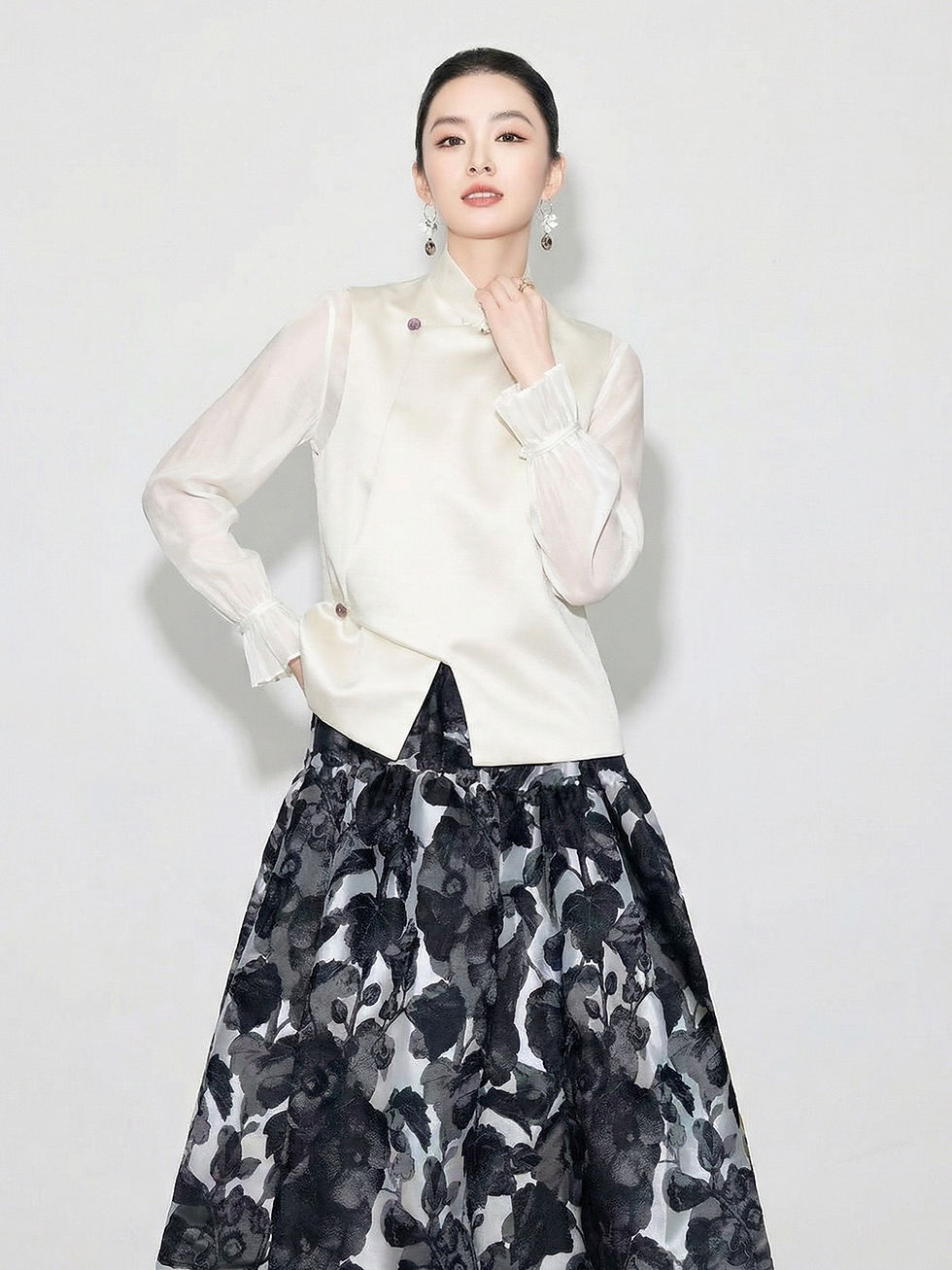 Thumbnail: Cervotessile New Chinese Style Jacquard High Waist A-line Skirt (006)