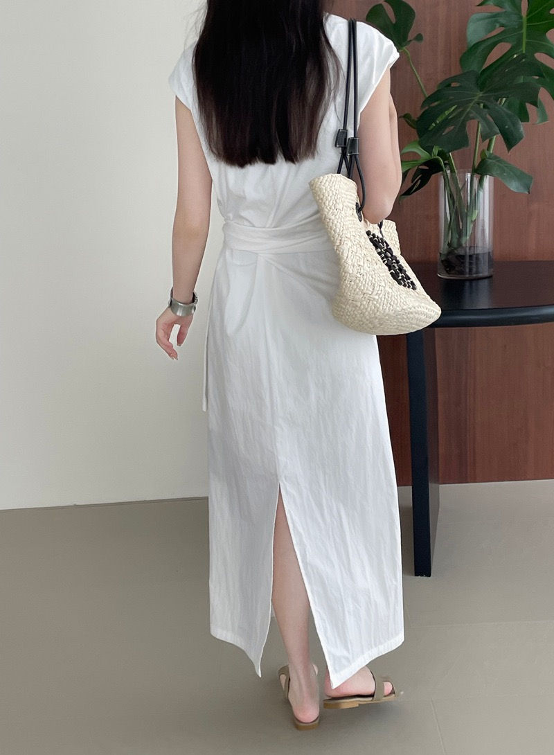 Thumbnail: Taochuan waist tighten loose back slit dress