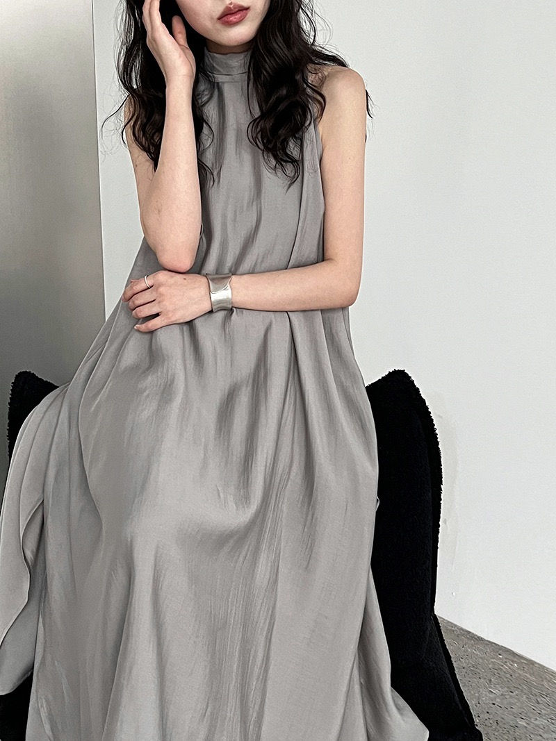 Thumbnail: Luxi French Style Tencel Back Ribbon Halter Dress (3567)