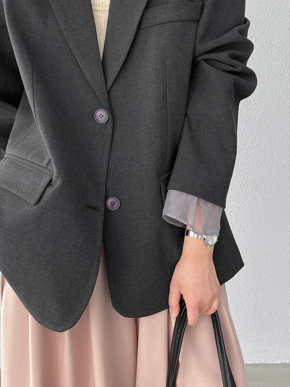Thumbnail: Jiangzuo Loose fitting premium Patchwork Mesh Blazer (1769)