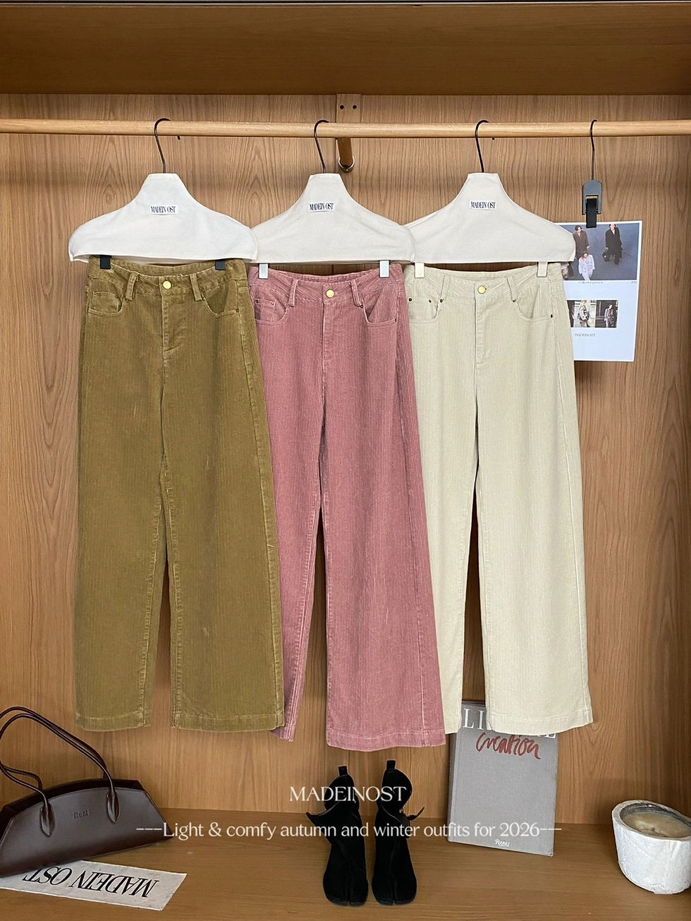 Thumbnail: MADEINOST vintage high waist straight leg corduroy casual trousers (95213)