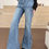 Thumbnail: Gracetina Hoo Winter Simple Retro Washed Frizzed Slim Fit Flared Jeans (NB9144)