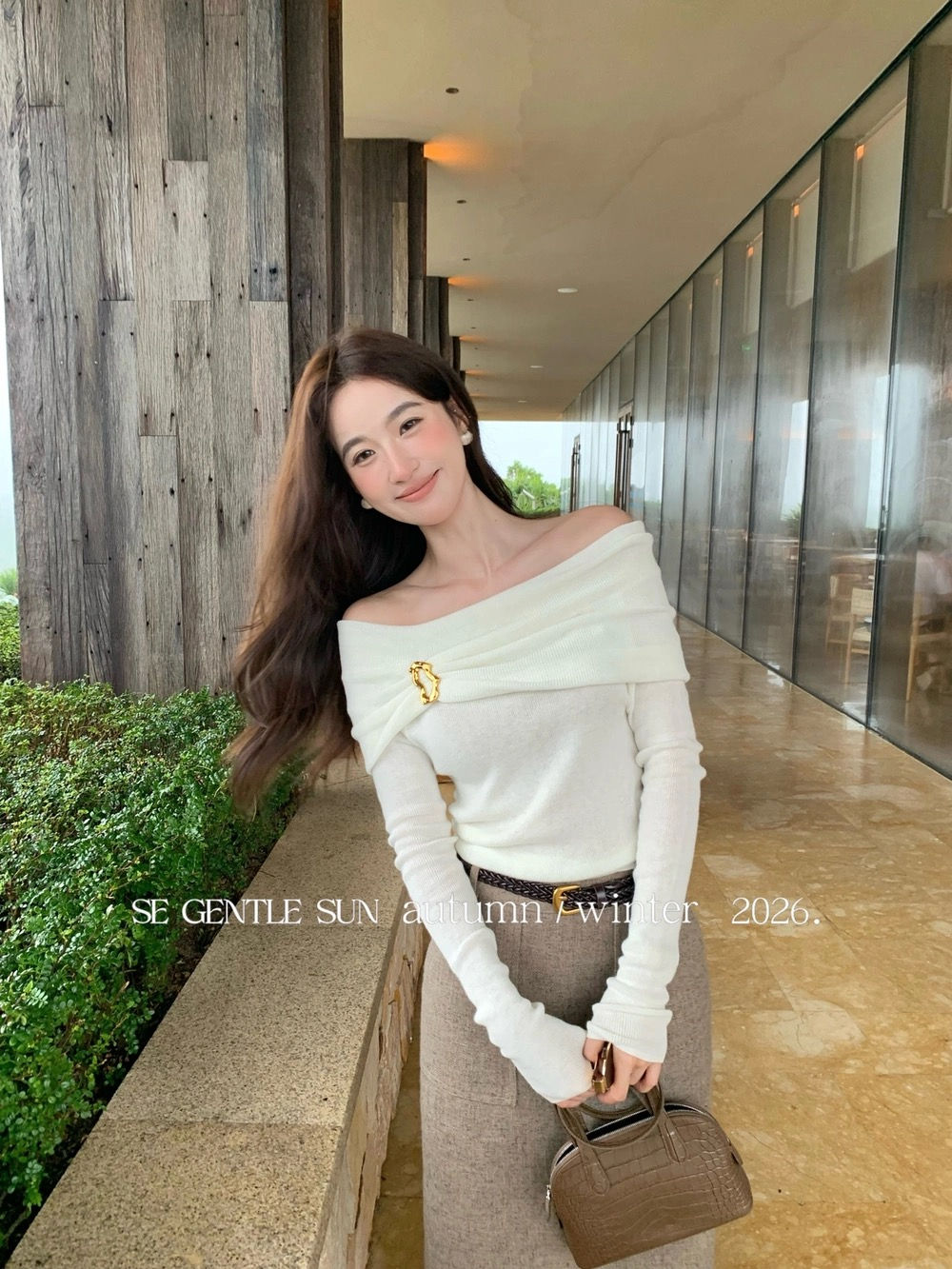 SE GENTLE SUN Off-Shoulder Knit Top (25785)