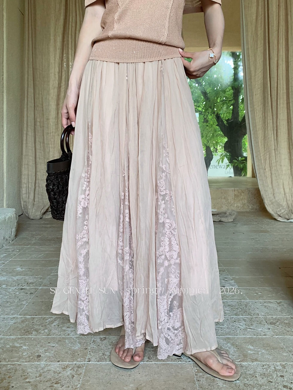 Thumbnail: SE GENTLE SUN French Style Elegance Tencel Lace Trimm Skirt (85452)