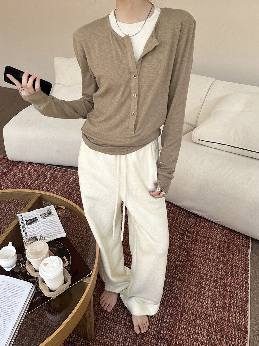 Thumbnail: Gracetina hoo French Style Color Block Long Sleeve Top (TB8205)