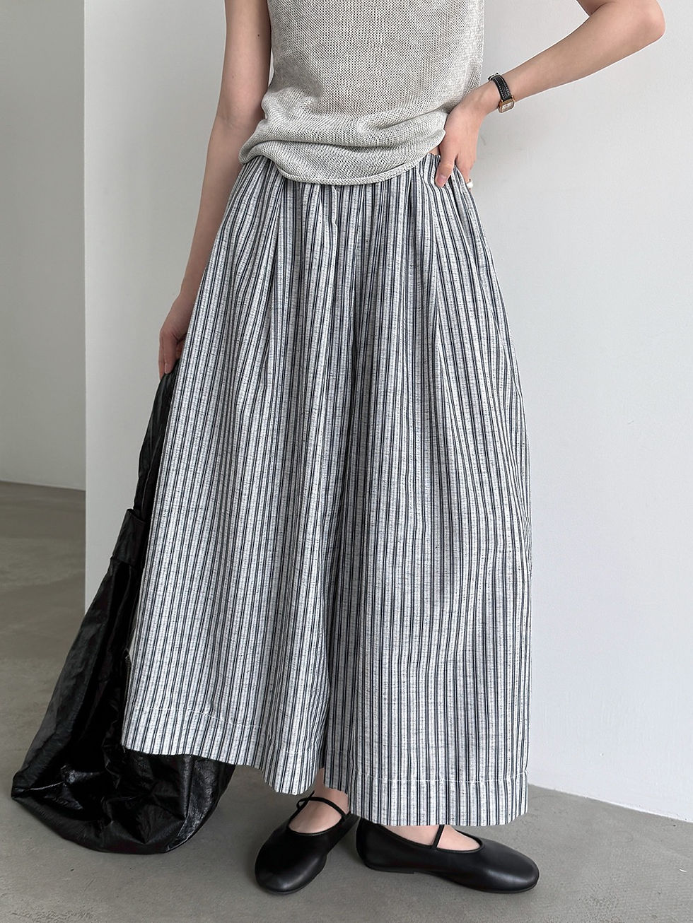 Thumbnail: Luxi Korean Style Striped Wide Leg Casual Pants (10017)