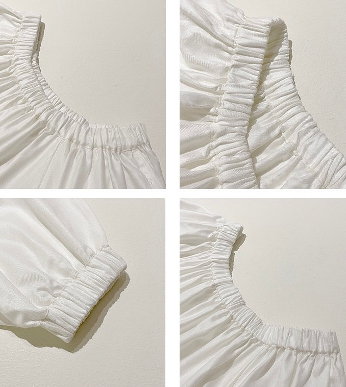 Thumbnail: Gracetina Hoo French style Silk Off Shoulder Puff Sleeve Dress (LYA218)