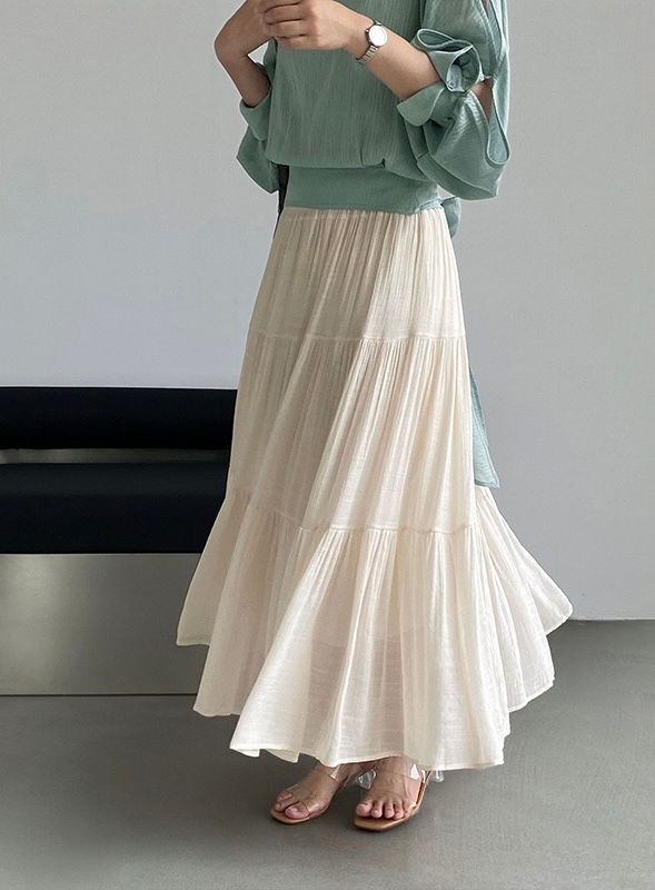 Thumbnail: Jiangzuo 3 meter wide hem midi skirt (with belt) (82513)