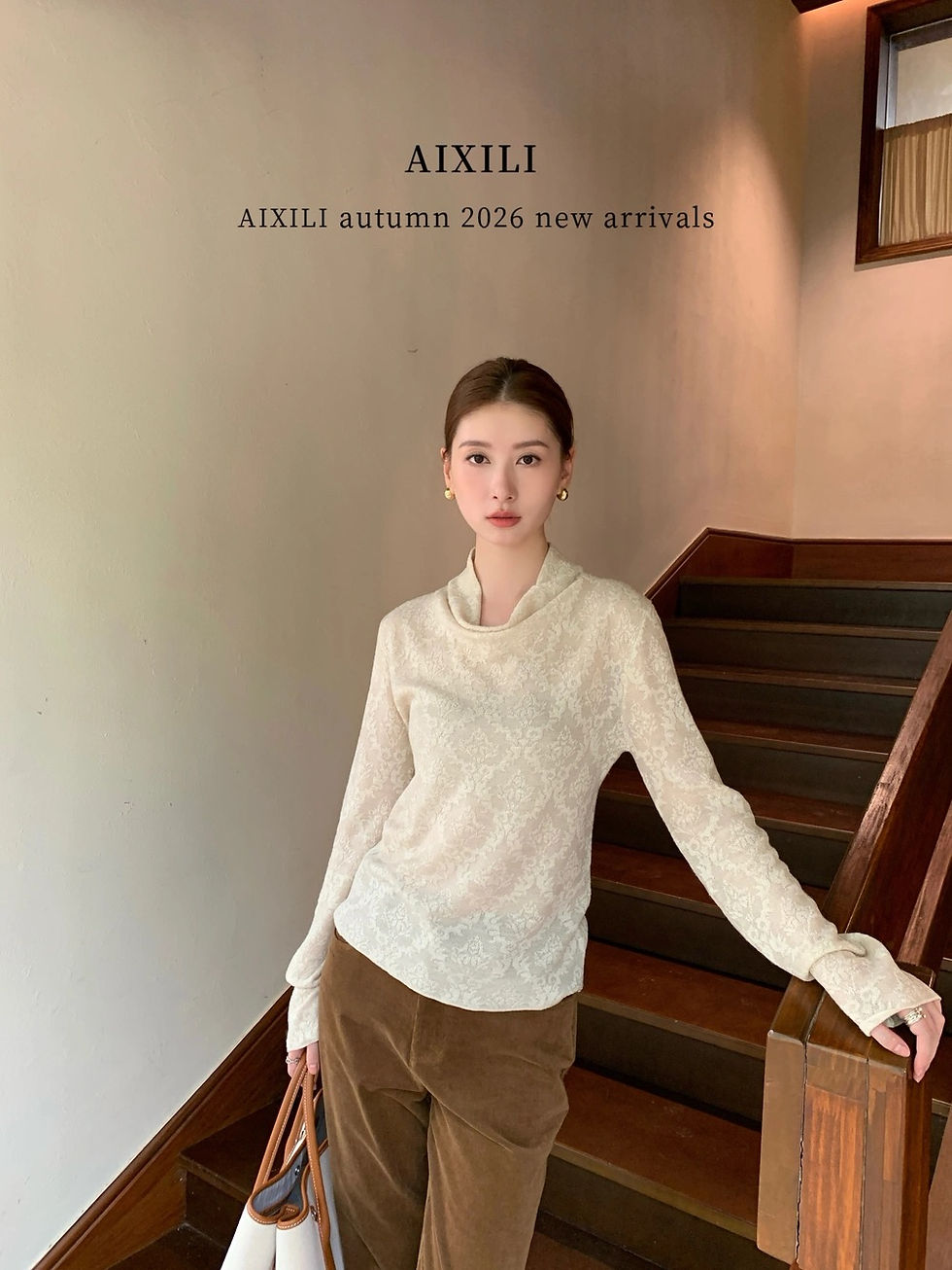 Thumbnail: AIXILI Jacquard Embroidered Knit Sweater with Back Buttons (A2650)