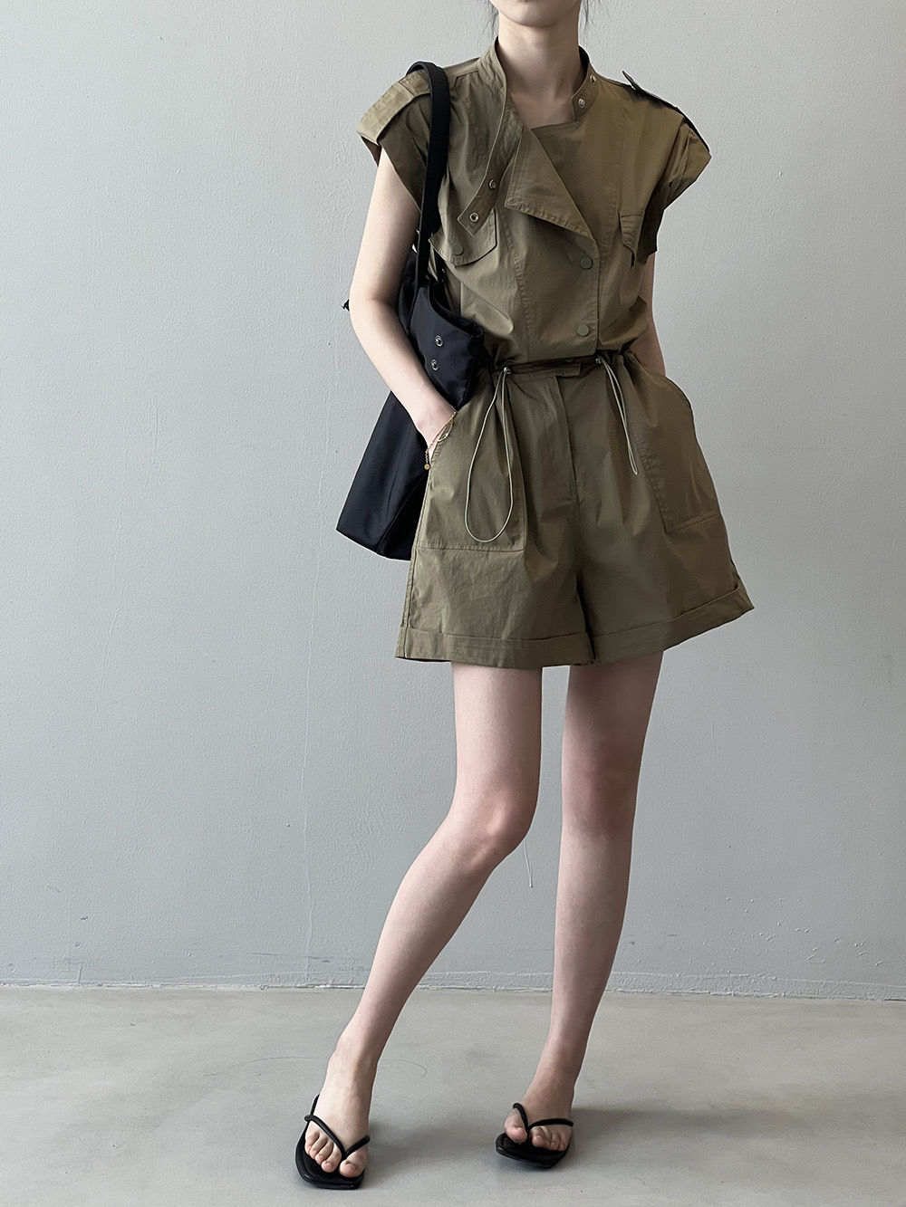 Yanshuang High Waist Drawstring wait adjusted jumpsuit