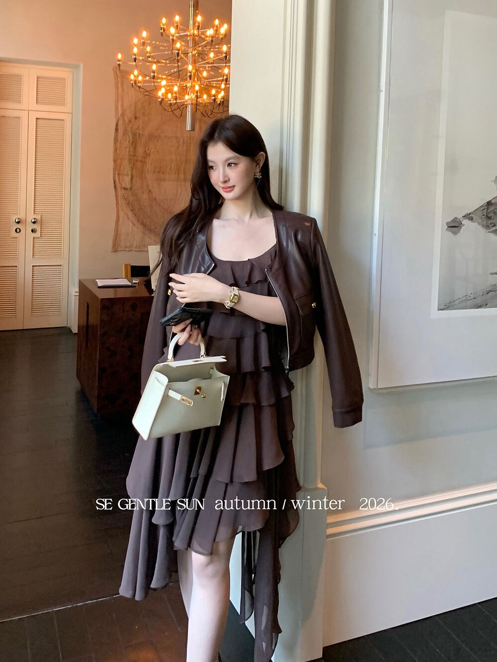 Thumbnail: SE GENTLE SUN French Style Elegance Pleated Irregular Slip Dress (88707)
